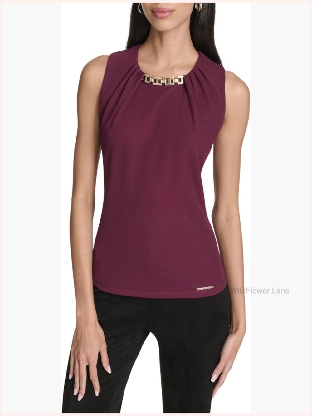 Sleeveless Round Neck Tank Top with Hardware Detail